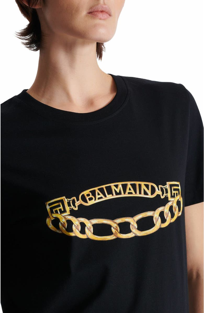 Balmain Short-Sleeved Balmain Chain Print T-Shirt, Alternate, color, Black