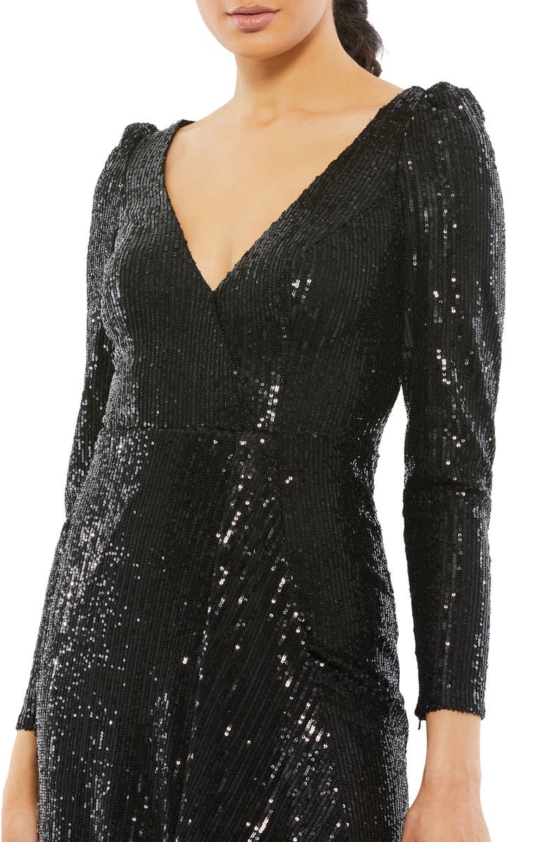 Mac Duggal Sequin Wrap Evening Gown, Alternate, color, Black