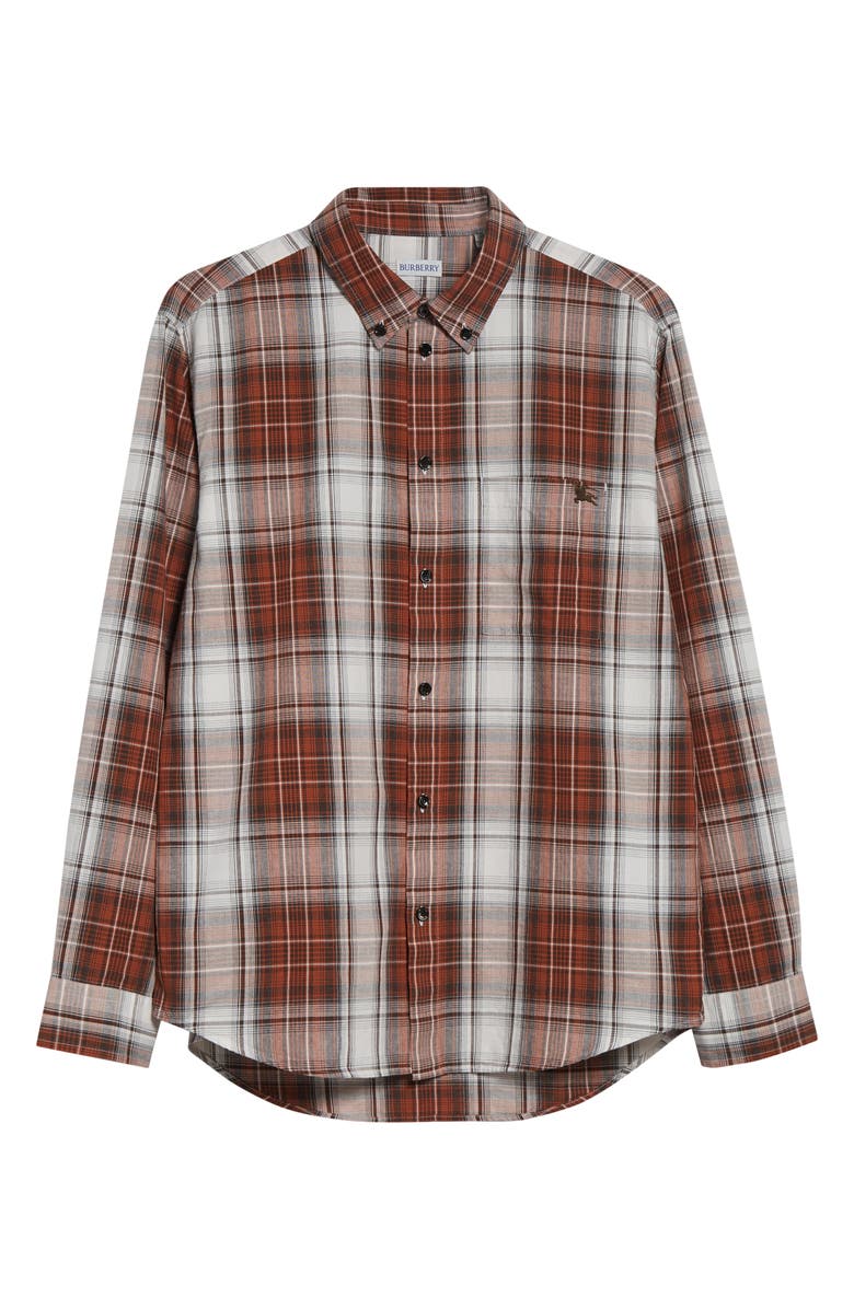 Burberry Roland Check Button-Down Shirt, Main, color, Russet Brown Madras Check