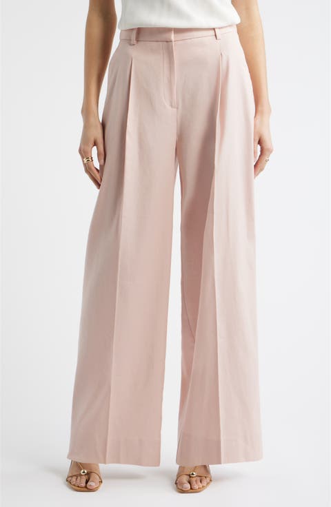Pleated Linen Blend Wide Leg Pants