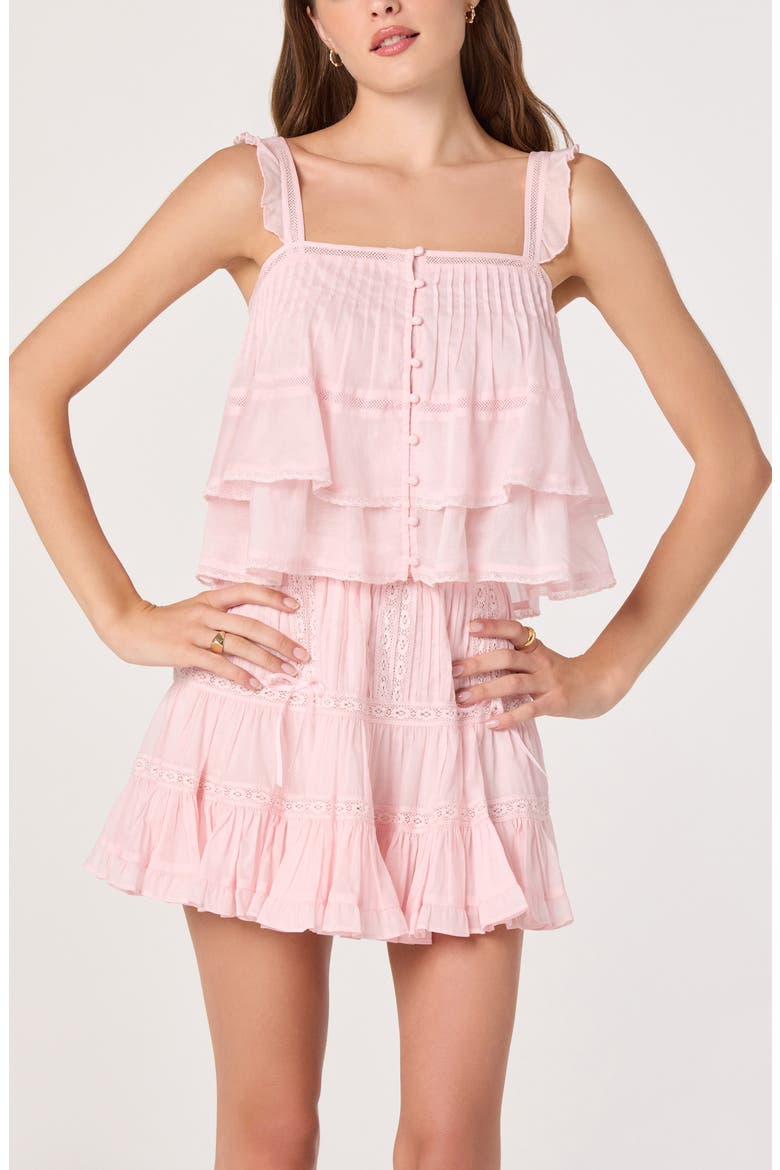 Delia Pleated Lace Inset Tiered Babydoll Top, Main, color, PINK