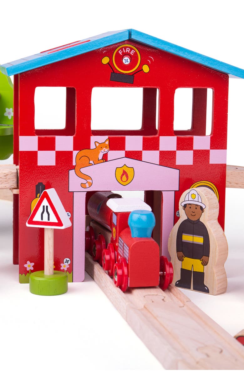Bigjigs Rail Fire Station Train Set, Alternate, color, Brown
