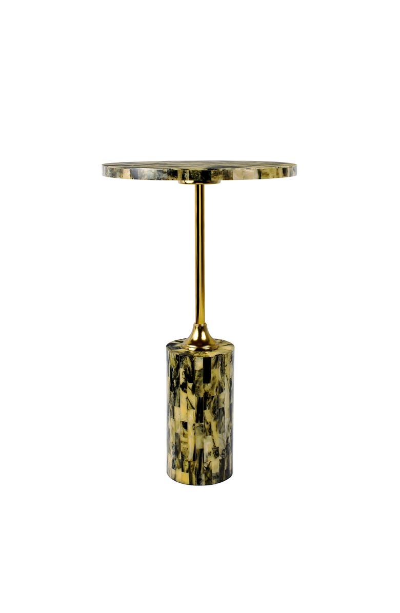 JONATHAN Y Hedda Contemporary Glam Metal/Resin Faux Stone Round End Table, Alternate, color, Yellow