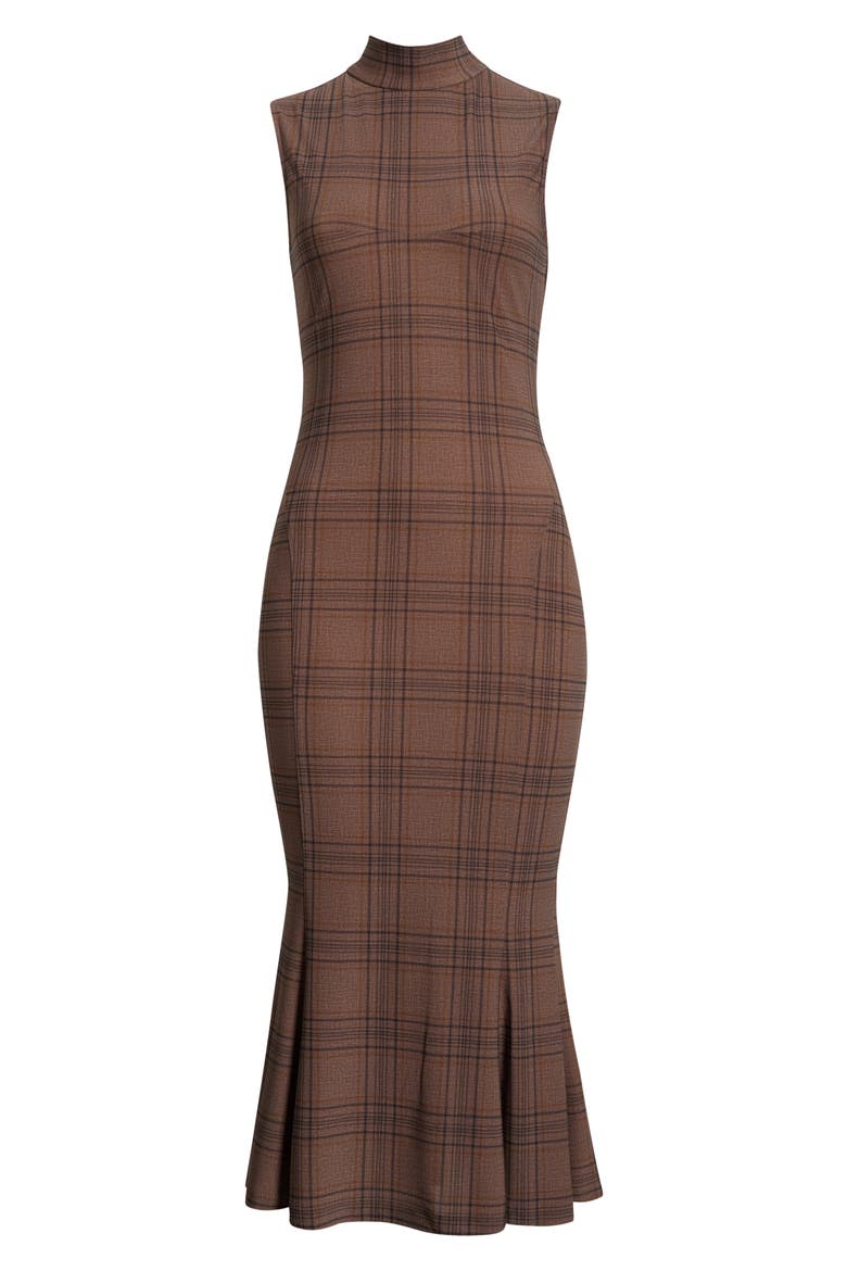 Leigha Plaid Mock Neck Midi Dress, Alternate, color, BROWN PLAID