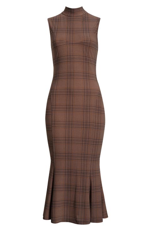 Leigha Plaid Mock Neck Midi Dress