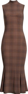ASTR the Label Leigha Plaid Mock Neck Midi Dress