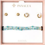 Panacea Shell Stud, Huggie Hoop Earrings & Beaded Stretch Bracelets Set
