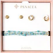Panacea Shell Stud, Huggie Hoop Earrings & Beaded Stretch Bracelets Set
