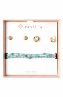 Panacea Shell Stud, Huggie Hoop Earrings & Beaded Stretch Bracelets Set