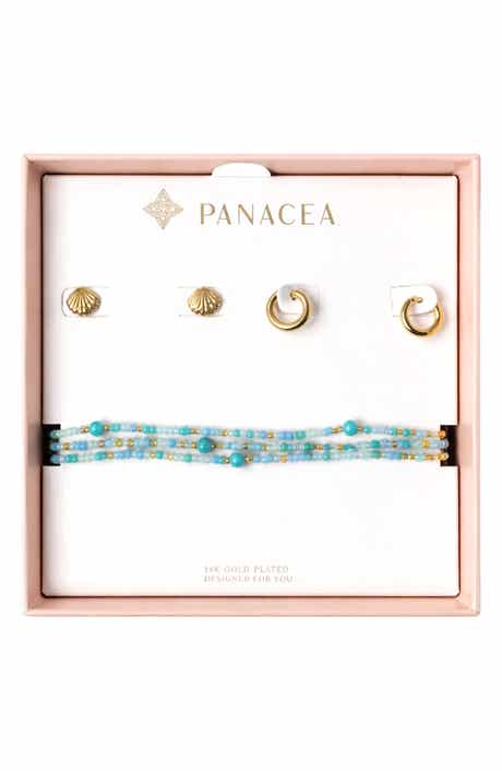 Panacea Shell Stud, Huggie Hoop Earrings & Beaded Stretch Bracelets Set