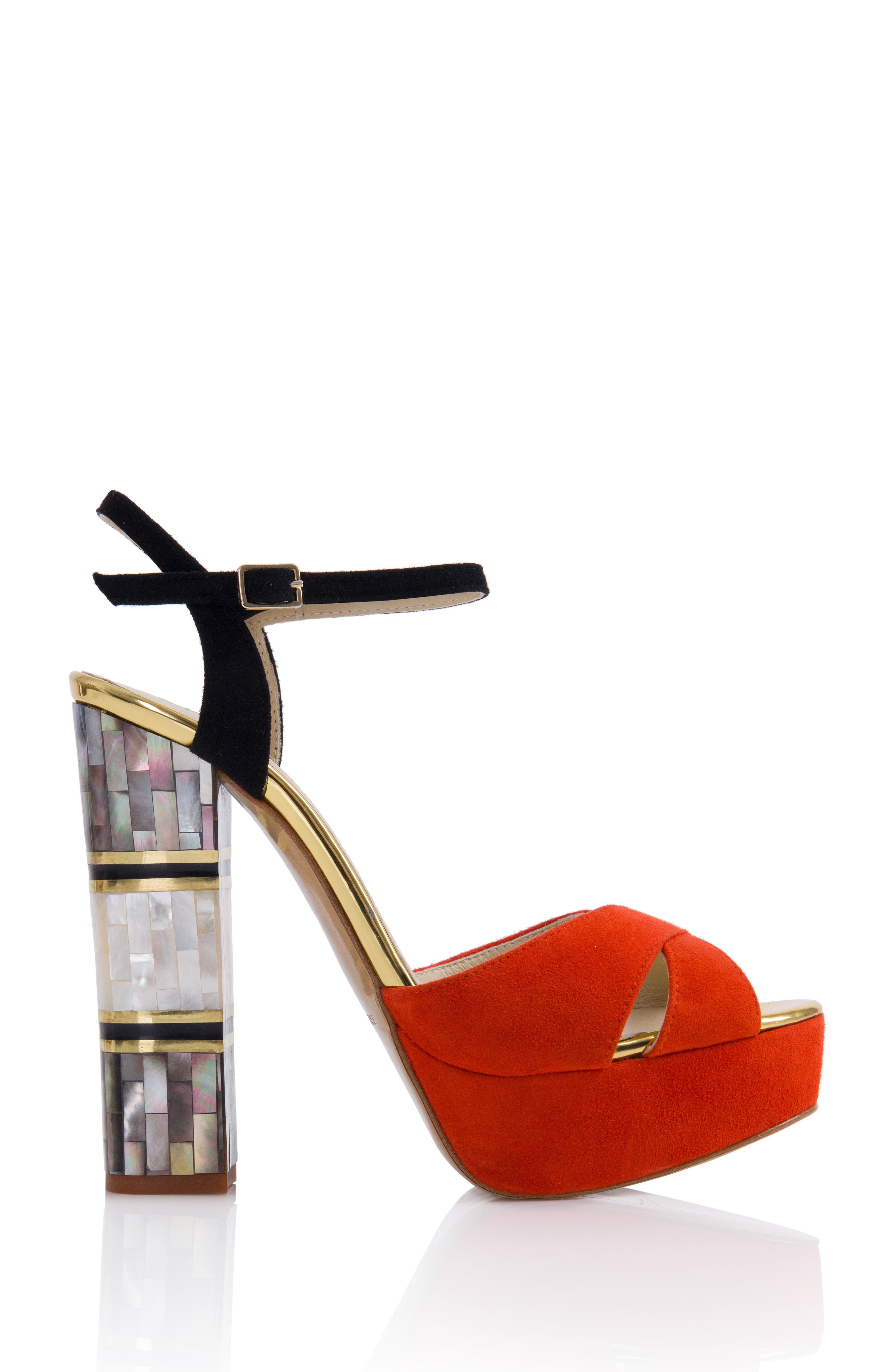 Freya Rose Suki Ankle Strap Pearl Heel Sandal, Main, color, Red