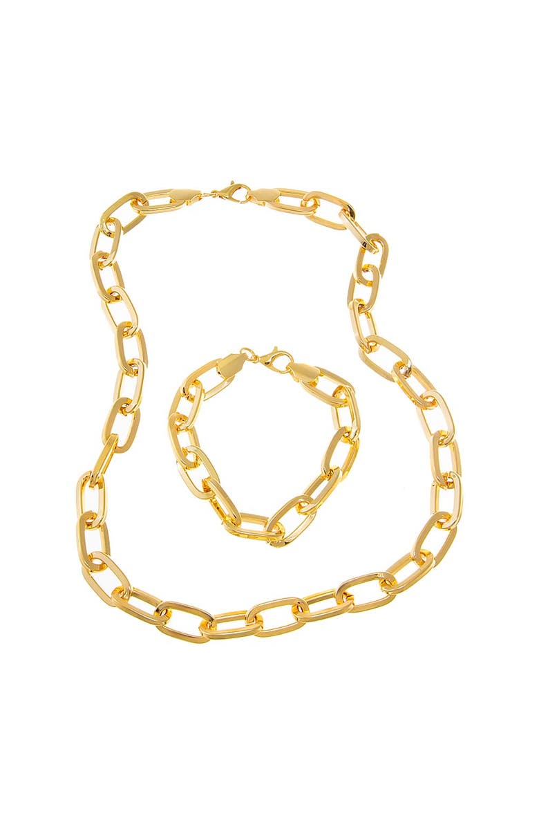 BY ADINA EDEN Round Paperclip Wide Link Bracelet & Necklace Combo Set, Main, color, 
