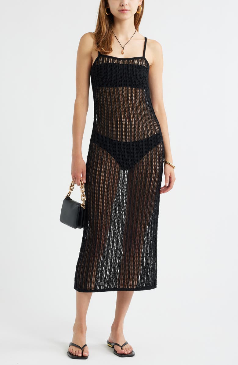 Open Edit Open Stitch Cotton Blend Sweater Dress, Alternate, color, Black