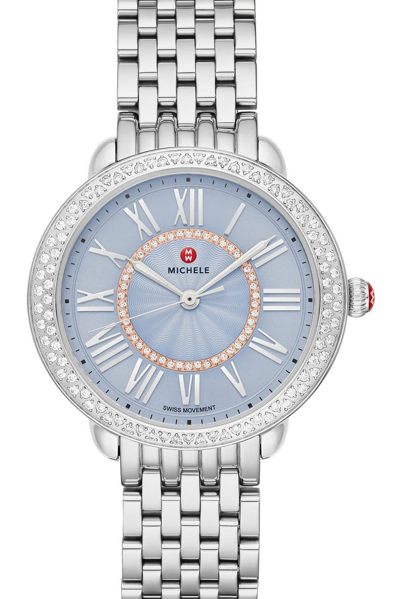 Serein Mid Diamond Watch Head & Bracelet, 36mm x 34mm, Main, color, SILVER/ BLUE SUNRAY