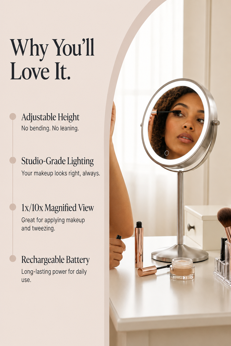 Hailey Double Sided Makeup Mirror with Lights, Alternate, color, Nick