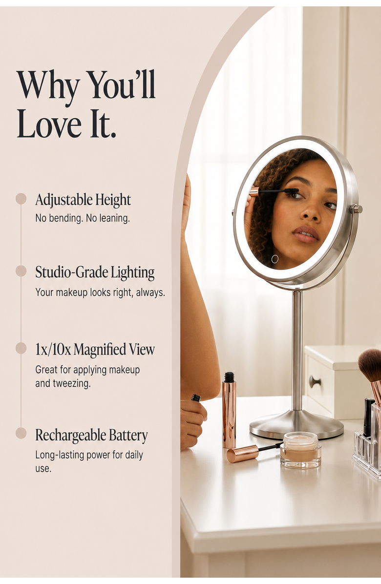FANCII Hailey Double Sided Makeup Mirror with Lights, Alternate, color, Nick