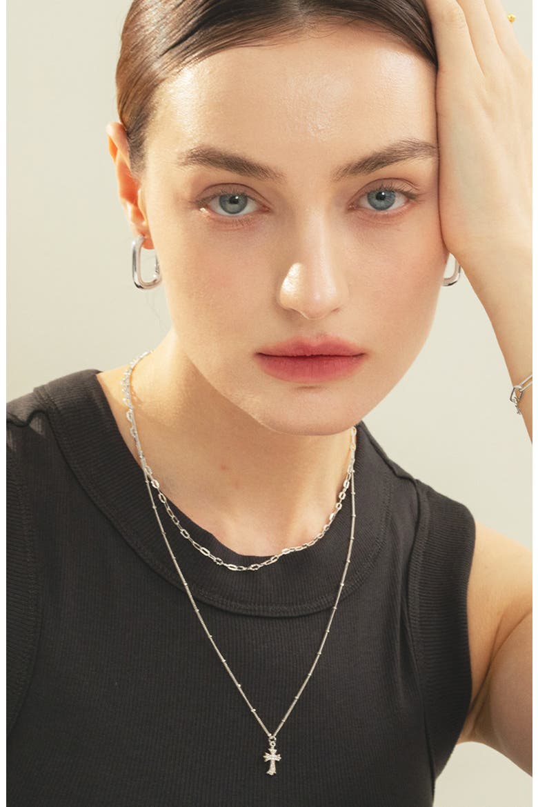 Sterling Silver 18k Gold Plated Celine Chain Necklace Dainty Bold Look, Alternate, color, Silver