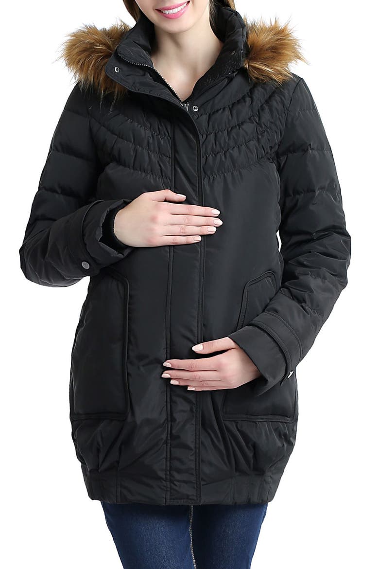 Arlo Water Resistant Down Maternity Parka with Baby Carrier Cover Inset, Main, color, BLACK