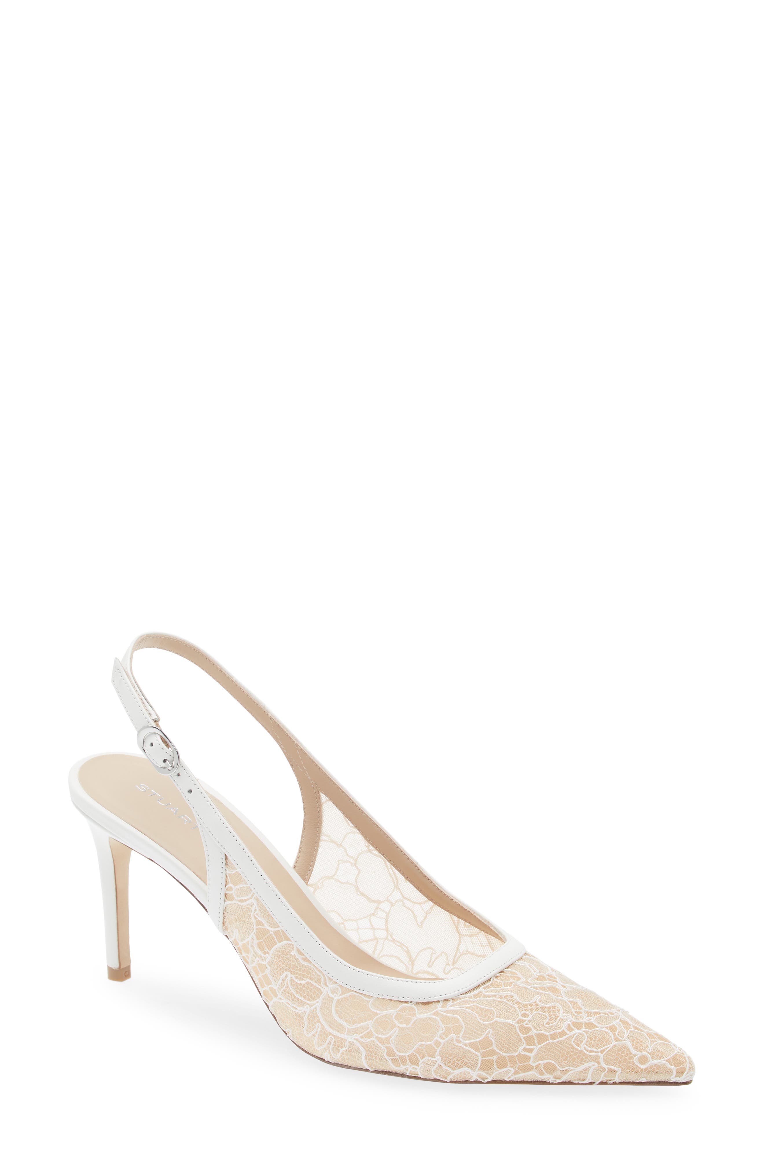 Stuart Weitzman Stuart Power 75 Pointed Toe Slingback Pump, Main, color, Blanco/ Beige/ Blanco