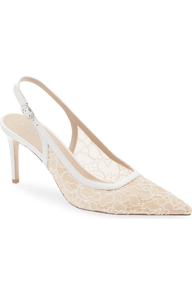 Stuart Weitzman Stuart Power 75 Pointed Toe Slingback Pump, Main, color, Blanco/ Beige/ Blanco
