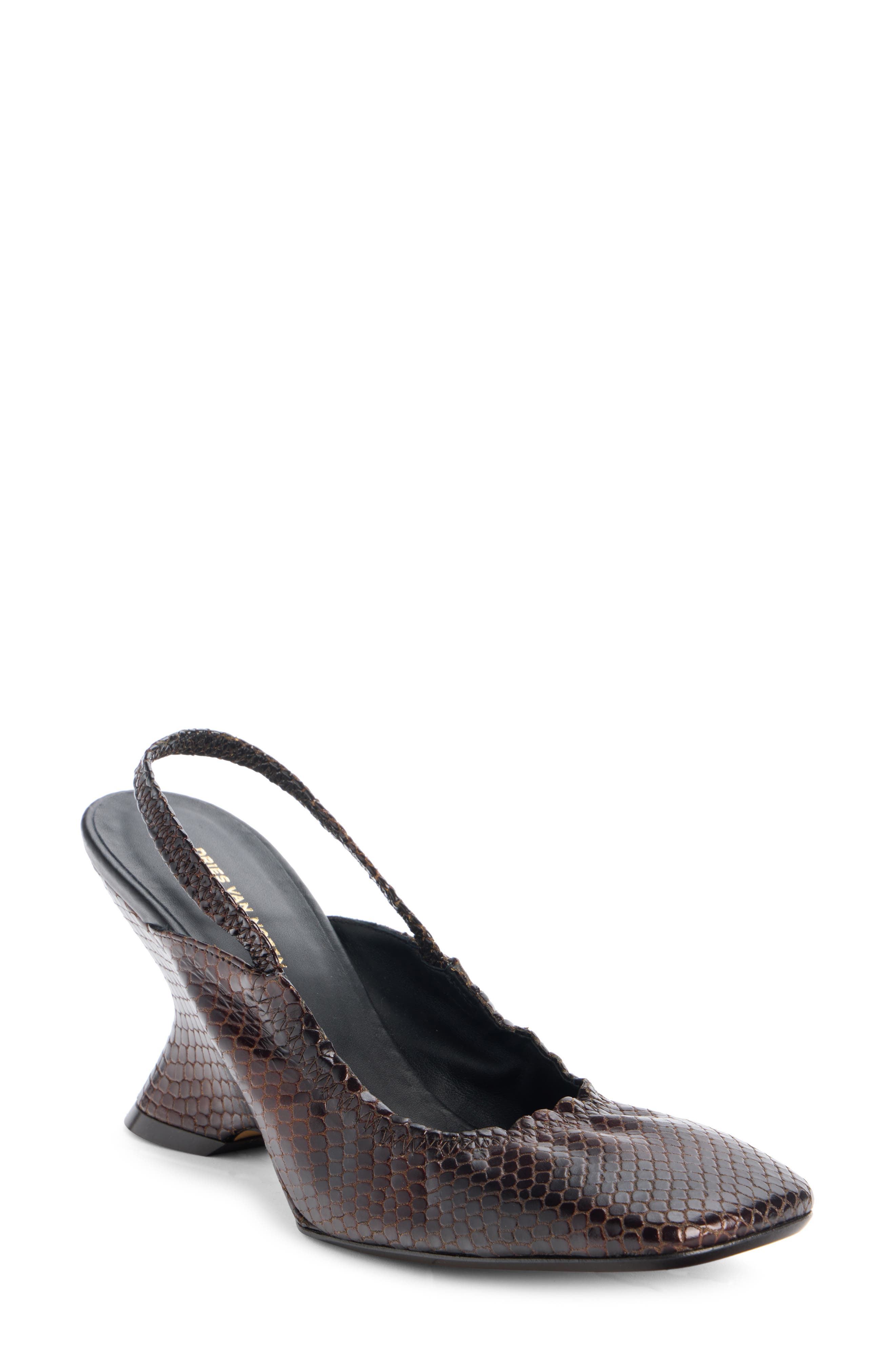 Dries Van Noten Dented Wedge Slingback Pump, Main, color, Dark Brown 704