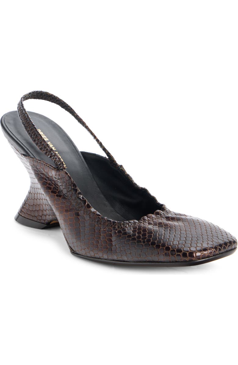 Dries Van Noten Dented Wedge Slingback Pump, Main, color, Dark Brown 704