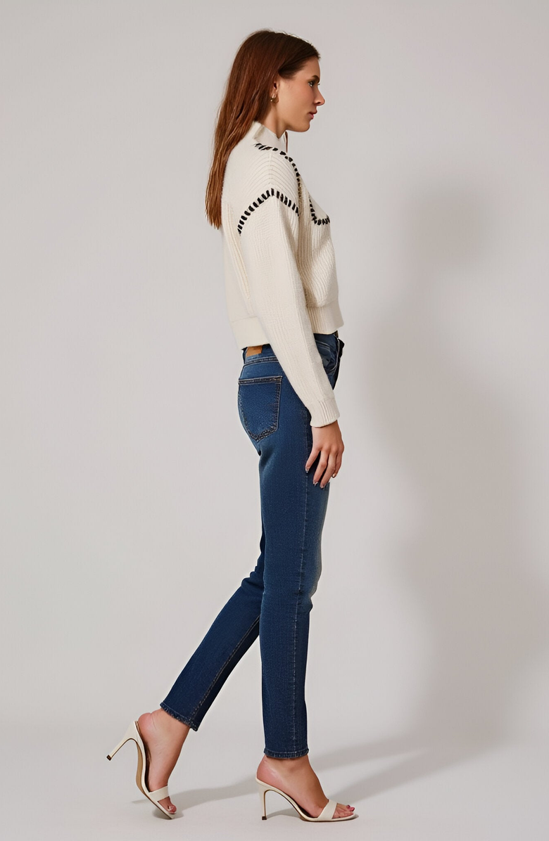 Modenaire Cropped Sweater with Whipstitch Detail, Alternate, color, Cream