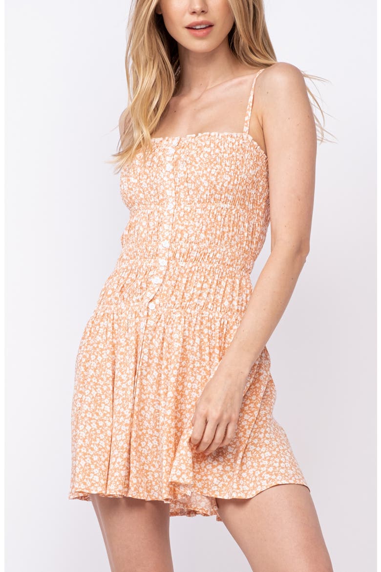 Ditsy Floral Shirred Fit & Flare Minidress, Alternate, color, PEACH