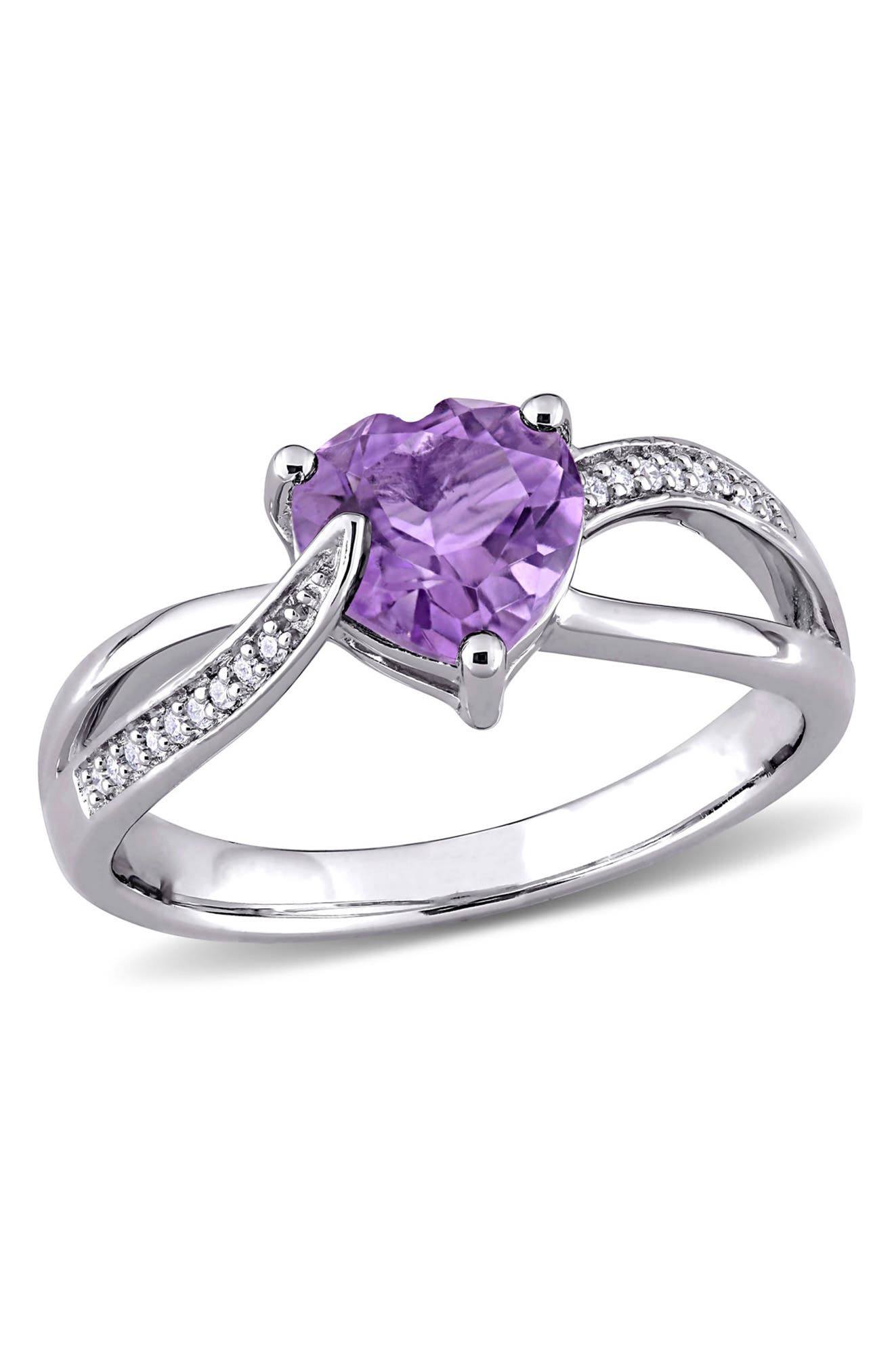 DELMAR Sterling Silver Amethyst & Diamond Heart Twist Ring