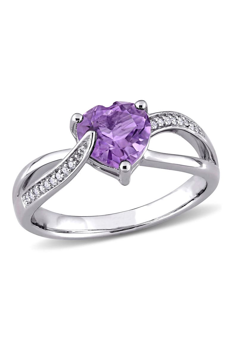 Sterling Silver Amethyst & Diamond Heart Twist Ring, Main, color, PURPLE
