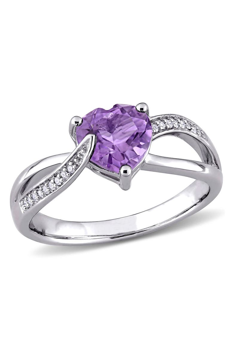 DELMAR Sterling Silver Amethyst & Diamond Heart Twist Ring, Main, color, Purple