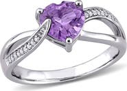 DELMAR Sterling Silver Amethyst & Diamond Heart Twist Ring