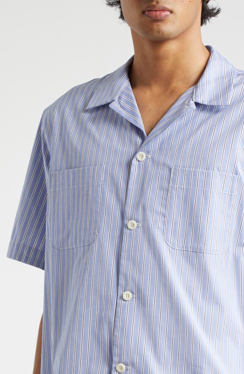 Sacai Stripe Cotton Poplin Camp Shirt, Alternate, color, Blue Stripe