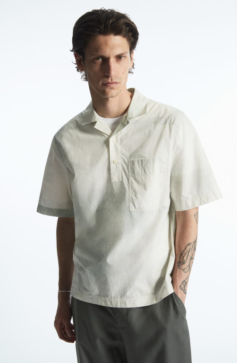 COS Print Half Placket Short Sleeve Shirt, Alternate, color, Green Dusty Light Print