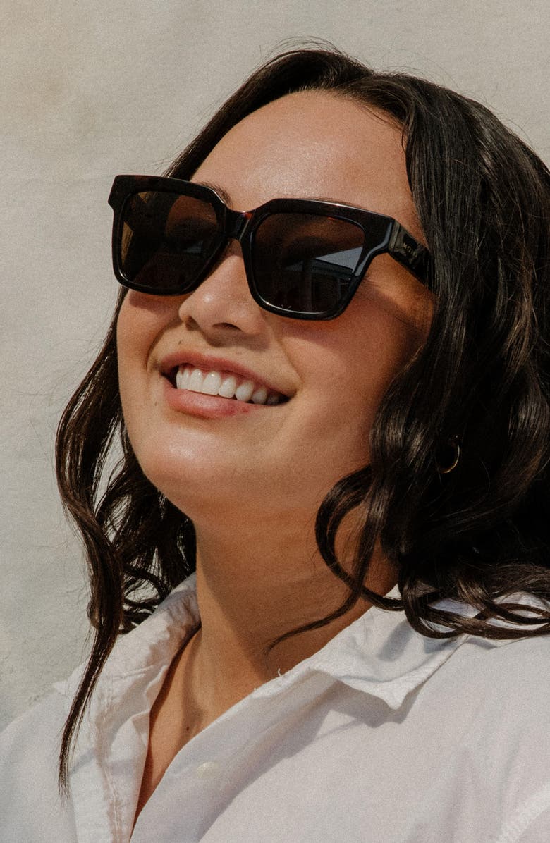 Mohala Eyewear Hana 55mm Low Bridge Medium Width Polarized Square Sunglasses, Alternate, color, Kukui Tortoise / Tan Lenses