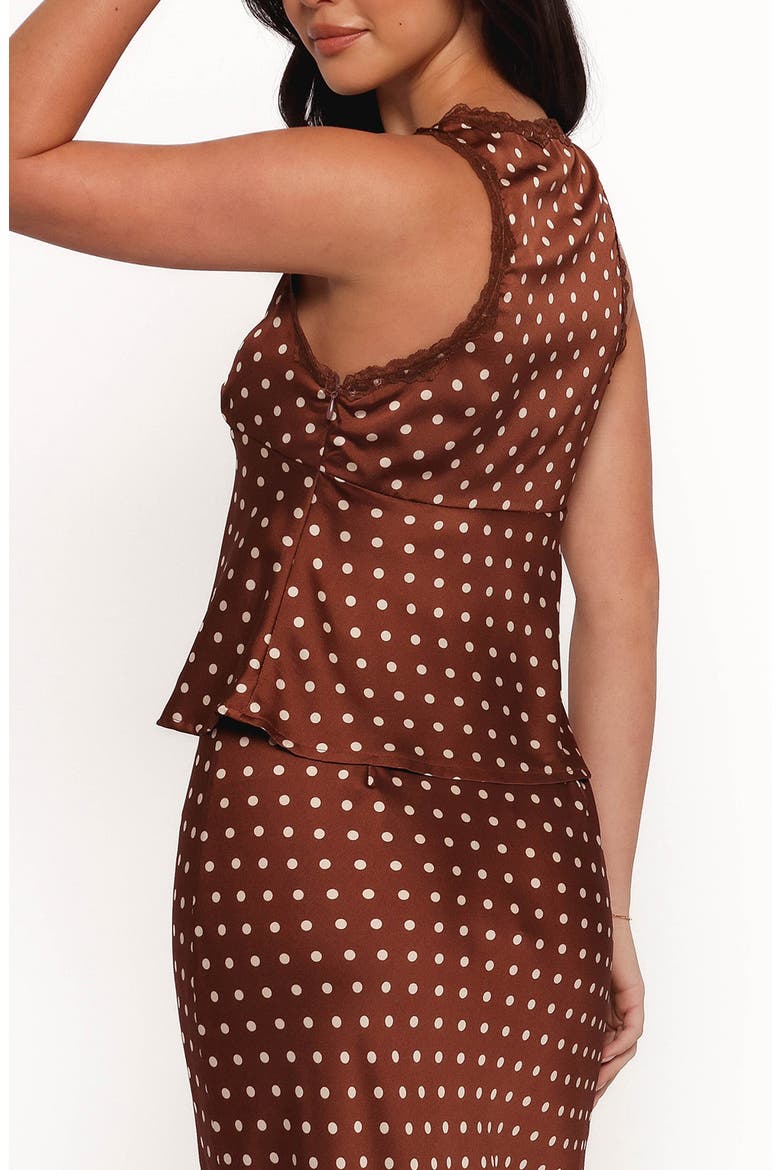 Kelso Polka Dot Lace Trim Satin Tank, Alternate, color, BROWN POLKA DOT