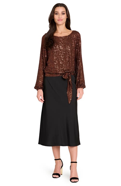 Tahari Asl Sequin Top In Brown