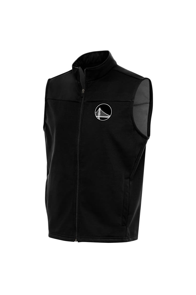 Men's Antigua Black Golden State Warriors Metallic Logo Links Full-Zip Golf Vest, Main, color, Black