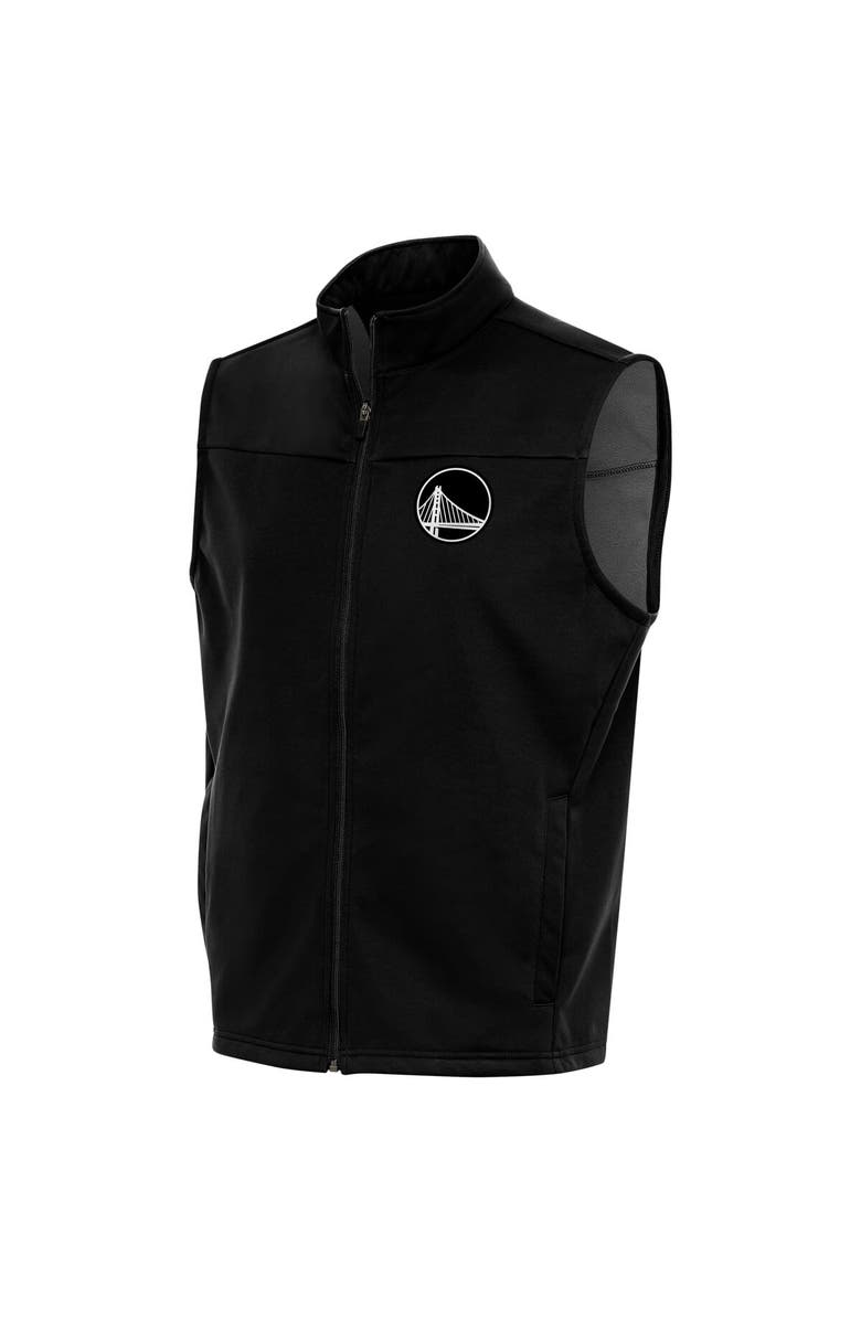 ANTIGUA Men's Antigua Black Golden State Warriors Metallic Logo Links Full-Zip Golf Vest, Main, color, 