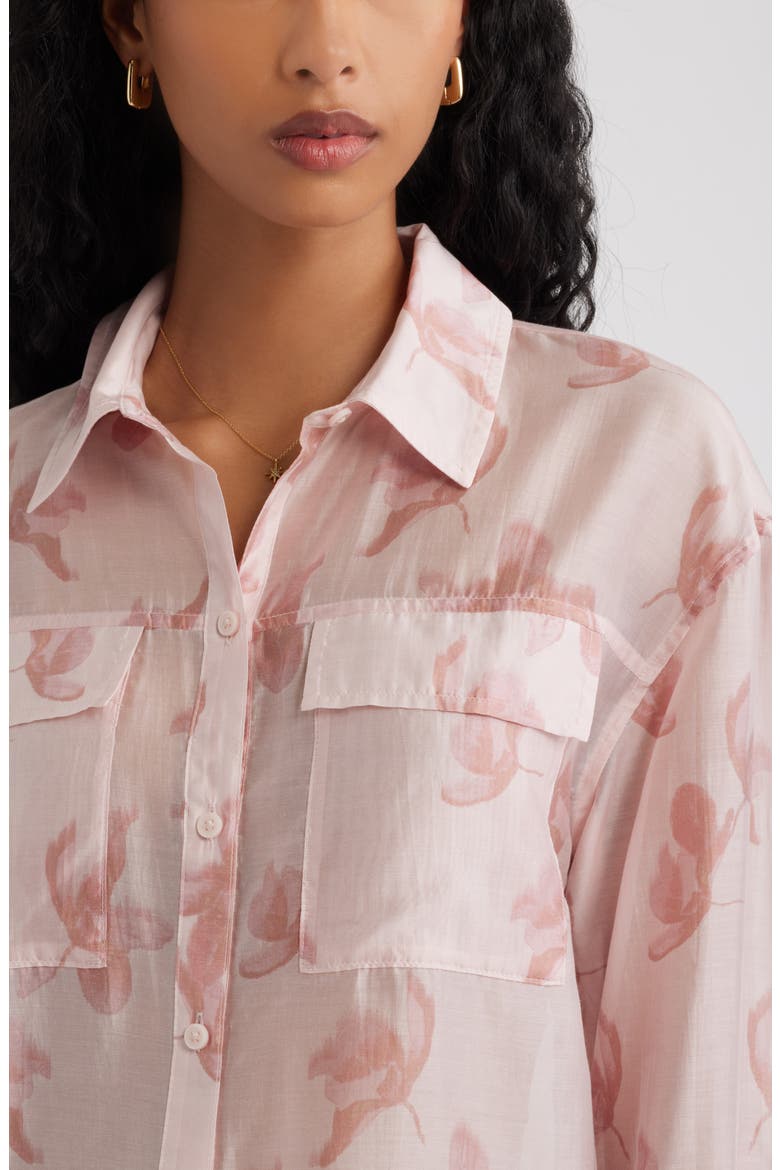 Oversize Organza Button-Up Shirt, Alternate, color, PINK WINDY HIBISCUS
