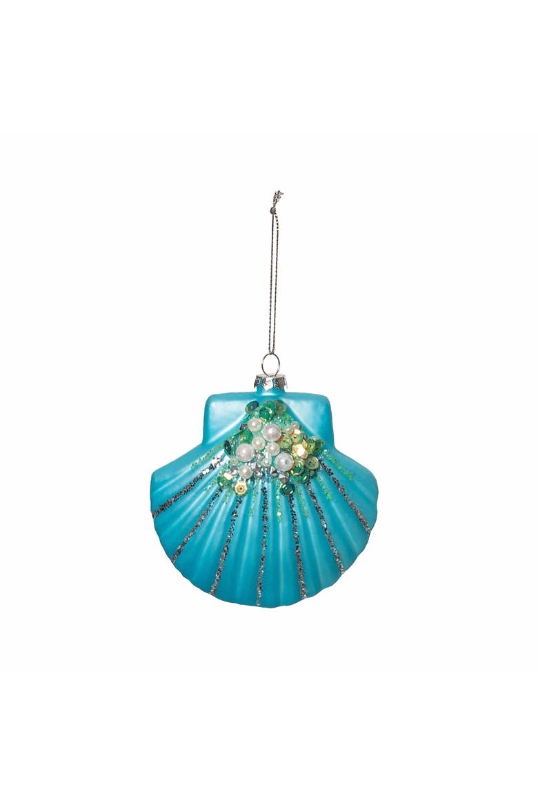 Scallop Shell Glass Ornament, Main, color, Blue