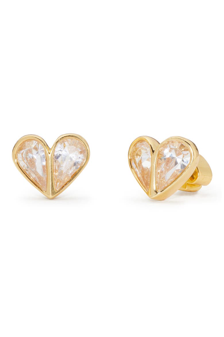 rock solid cubic zirconia heart earrings, Main, color, CLEAR/ GOLD.