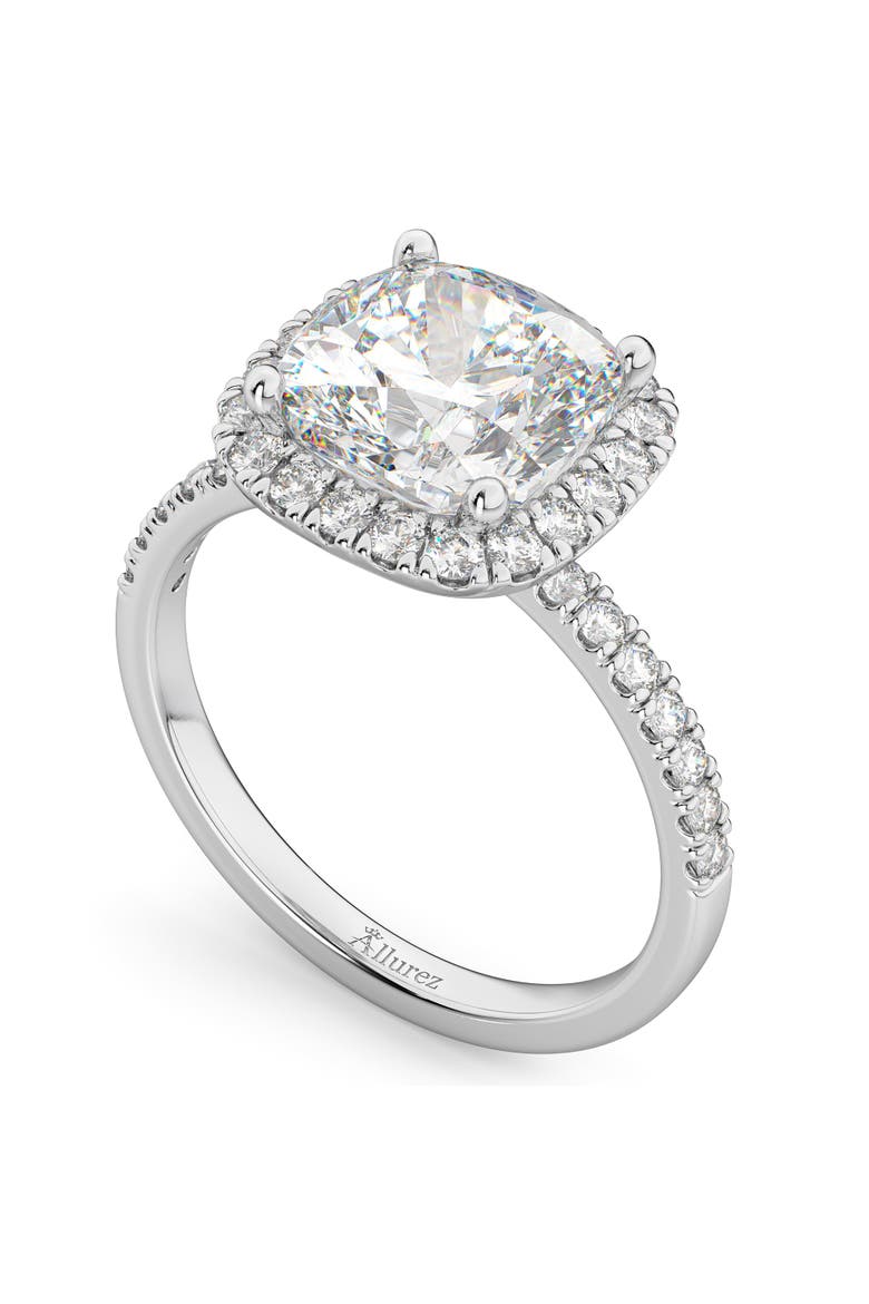 Cushion Cut Halo Lab Diamond Engagement Ring 14k, Alternate, color, 2.55ct/White Gold