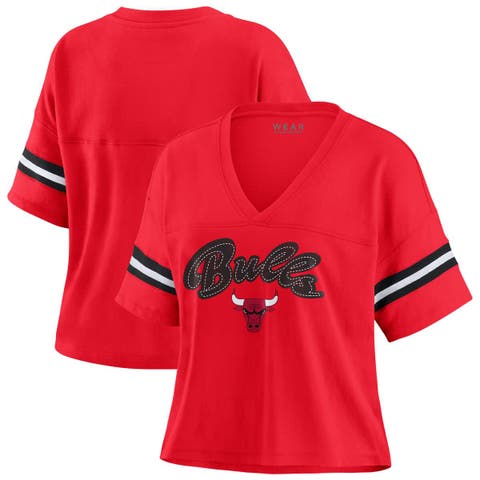 Women's WEAR by Erin Andrews Red Chicago Bulls Plus Size Color Block Boxy V-Neck T-Shirt