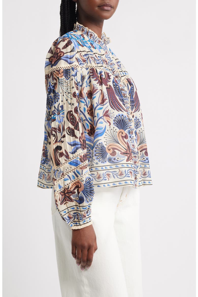 Nature Land Mixed Print Cotton Button-Up Shirt, Alternate, color, SAND