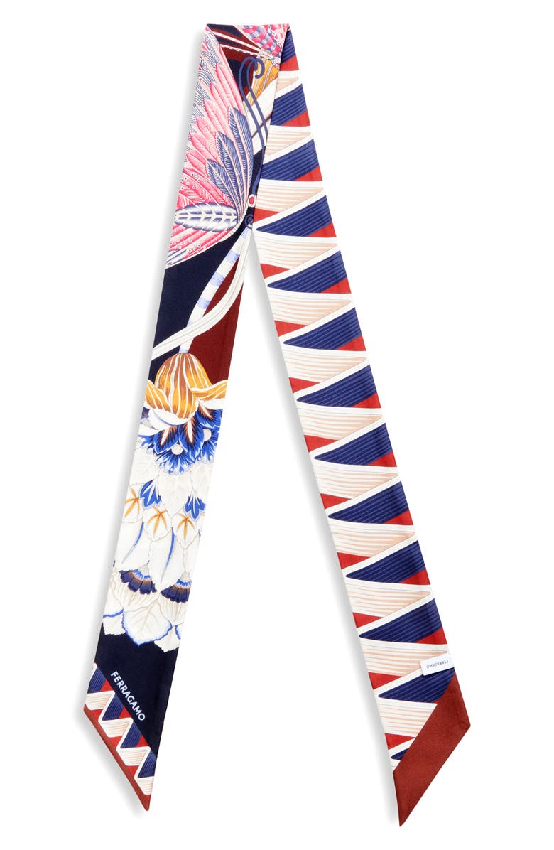FERRAGAMO Giada Print Skinny Silk Scarf, Main, color, 