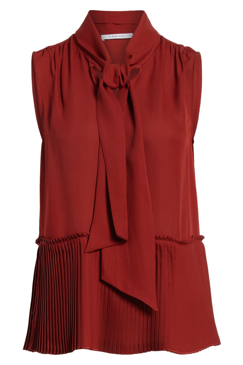 Pleated Peplum Hem Silk Tank, Alternate, color, BURNT HENNA