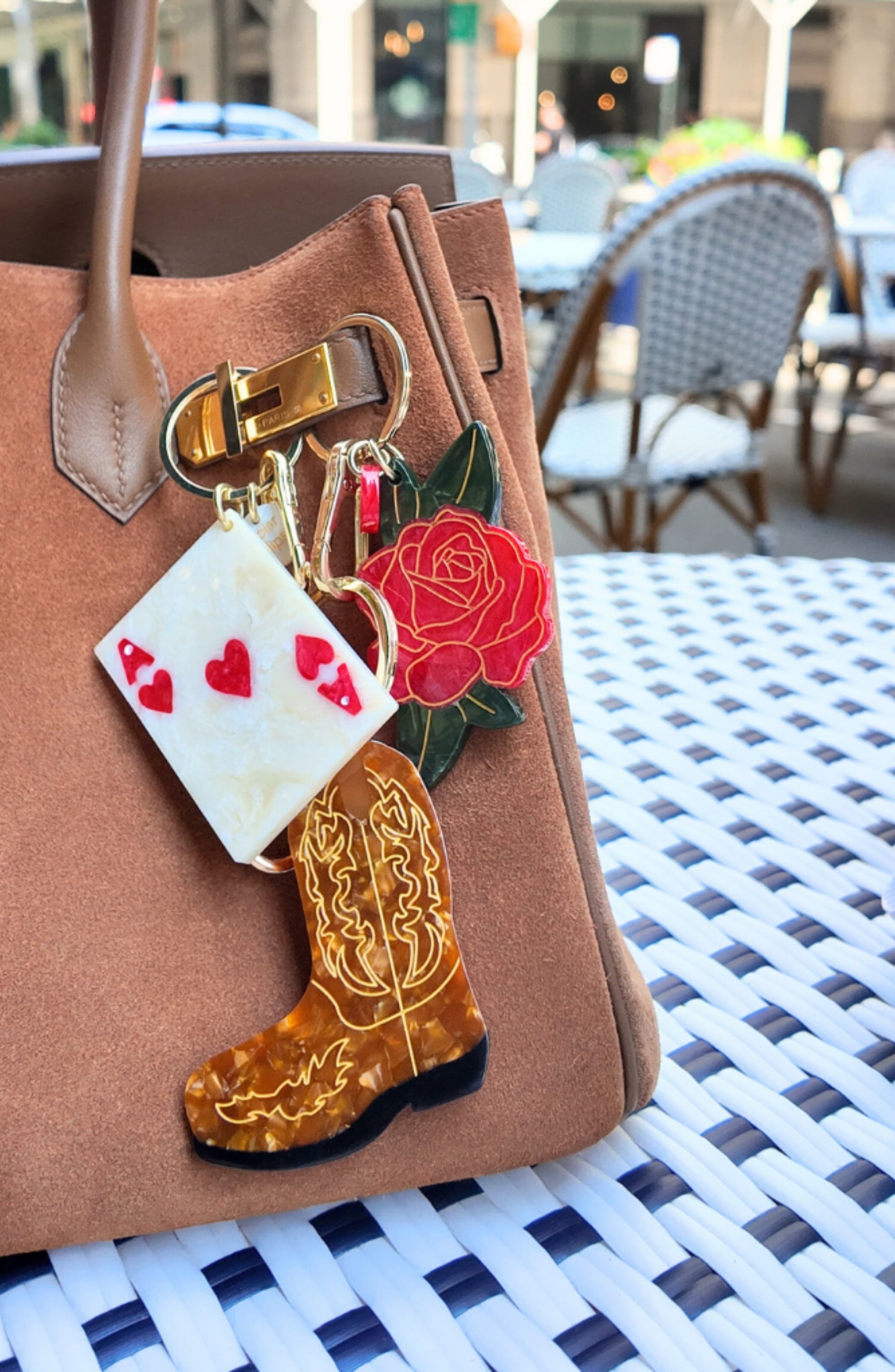 Solar Eclipse Hand Painted Cowboy Boot Key Chain Bag Charm, Alternate, color, Brown