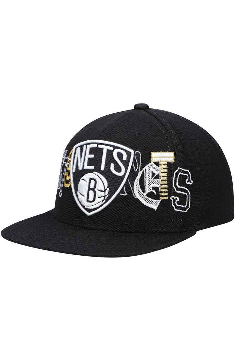 Mitchell & Ness Men's Mitchell & Ness Black Brooklyn Nets Hype Type Snapback Hat, Main, color, 