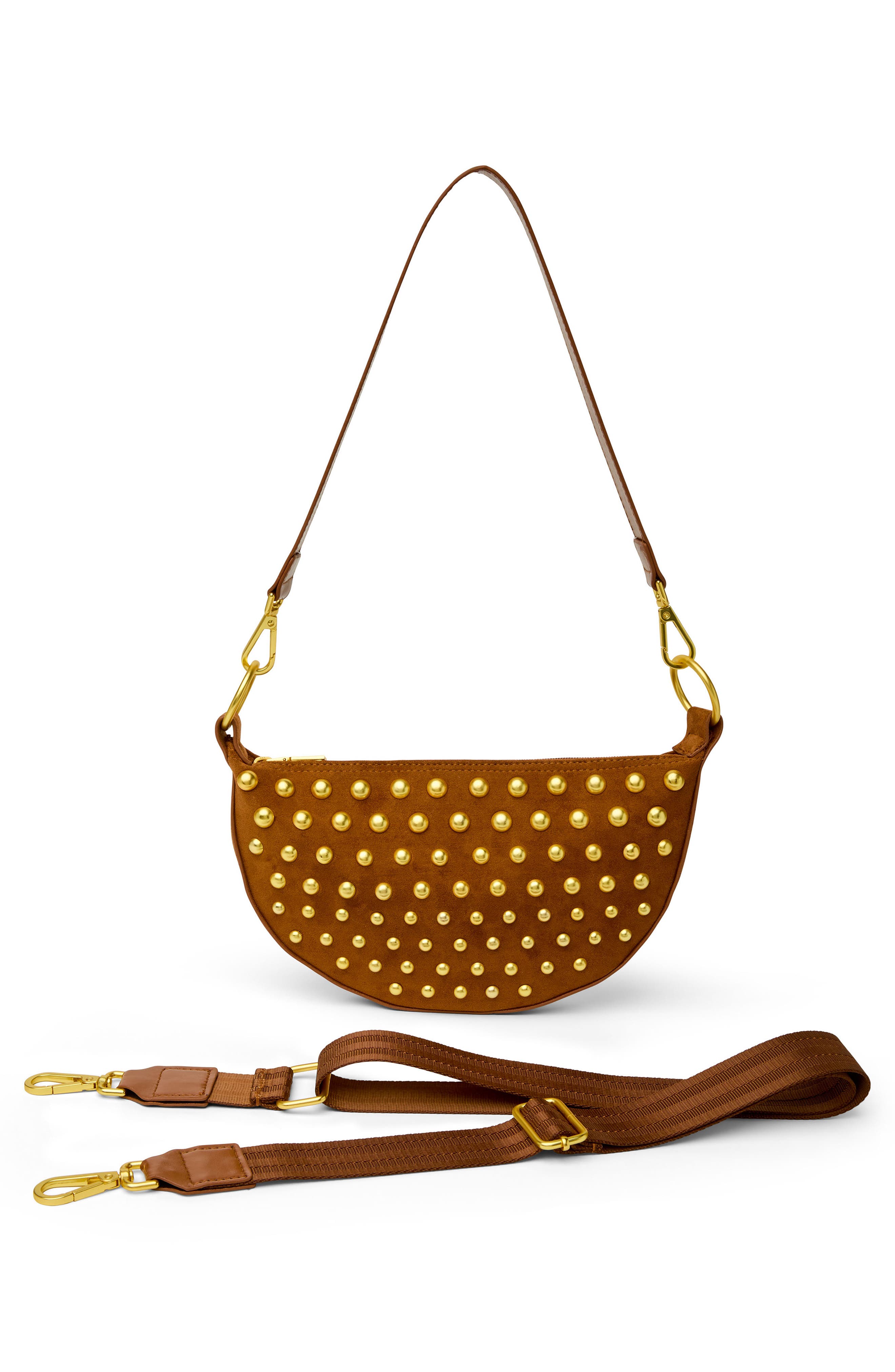 THINK ROYLN Superstar Studded Faux Suede Crossbody Bag, Alternate, color, Dark Golden Suede W/ Studs